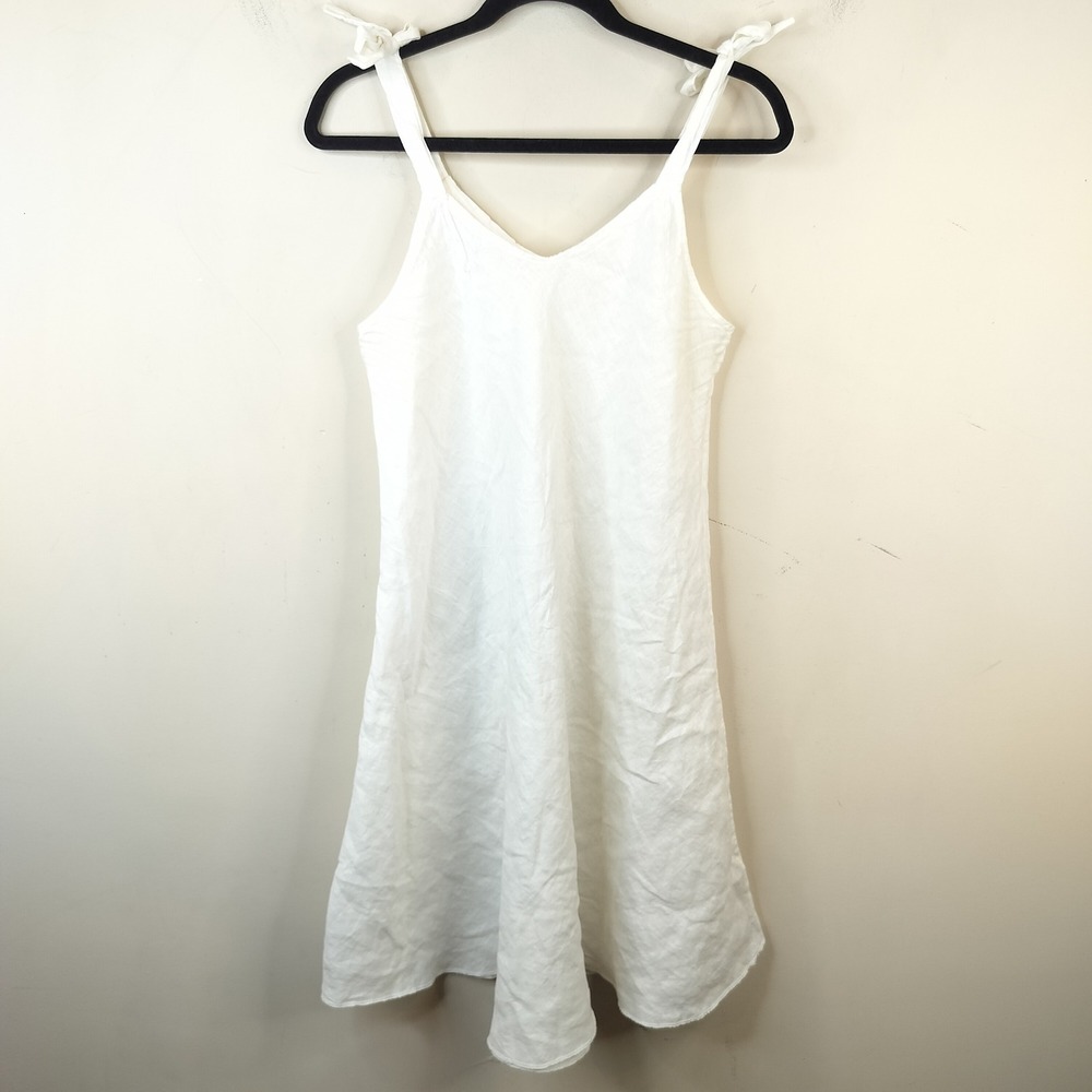 Made in Italy White Linen Dress One Size Tie Strap A-Line Coastal Boho
